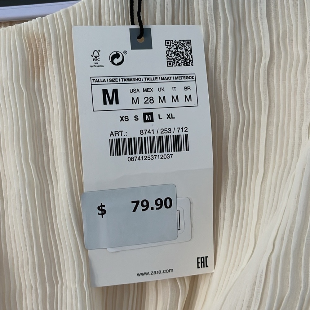 ZARA Cream Crinkly Midriff Cut Out Midi Dress M NWT - Picture 6 of 16